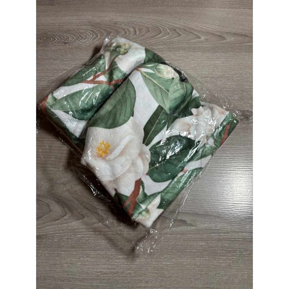 Minky Couture White Camellia Floral Plush Pillowcase Green Leaves Botanical - Picture 3 of 8